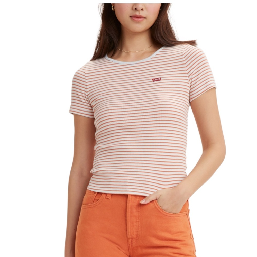 Levi’s Women's Honey Ribbed Logo T-Shirt stripped tee Sz XS